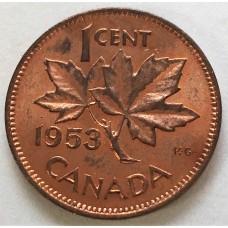 CANADA 1953 . ONE CENT COIN . VARIETY . NO STRAP